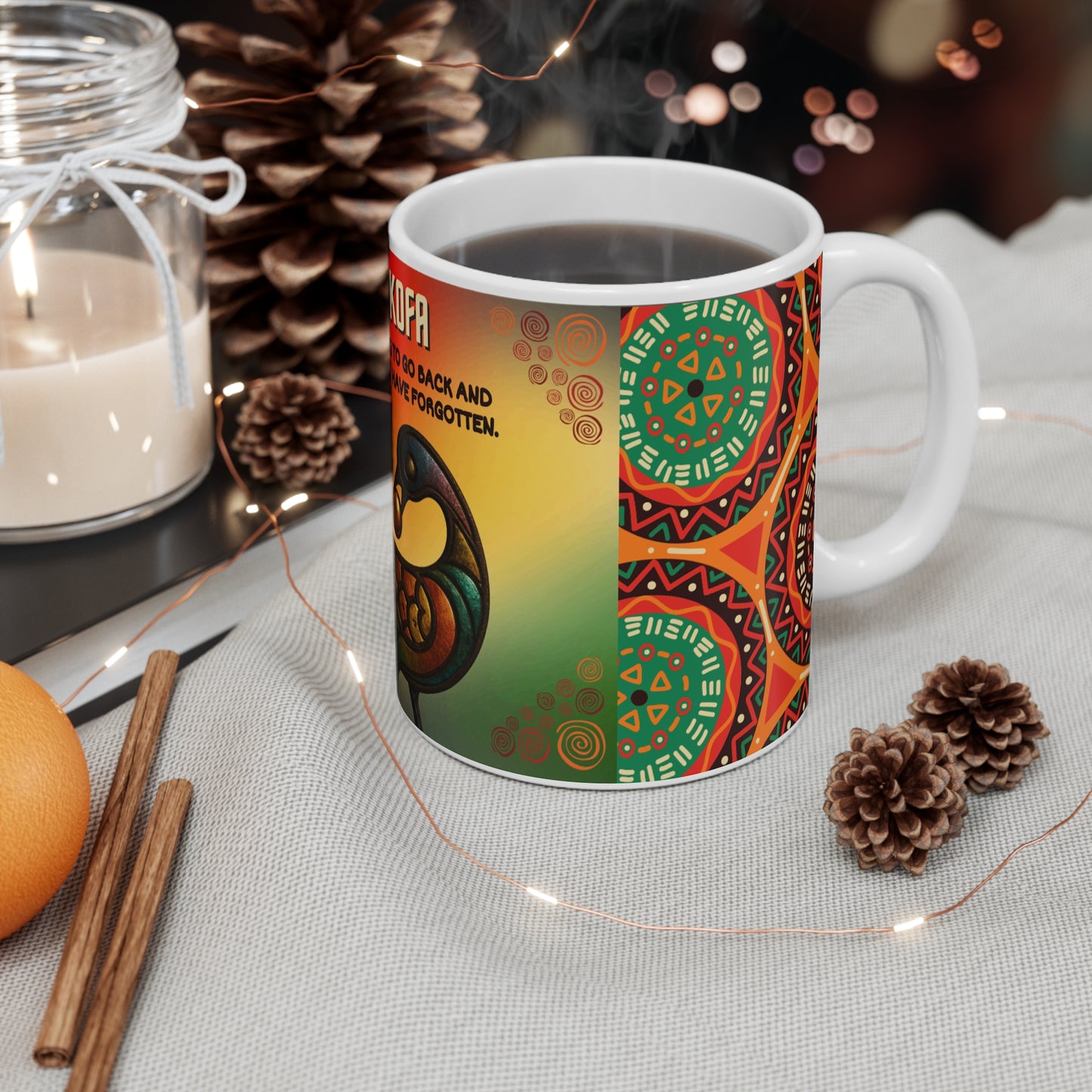 Sankofa Coffee Mug — African Sankofa Symbol with Inspirational Quote, 11oz
