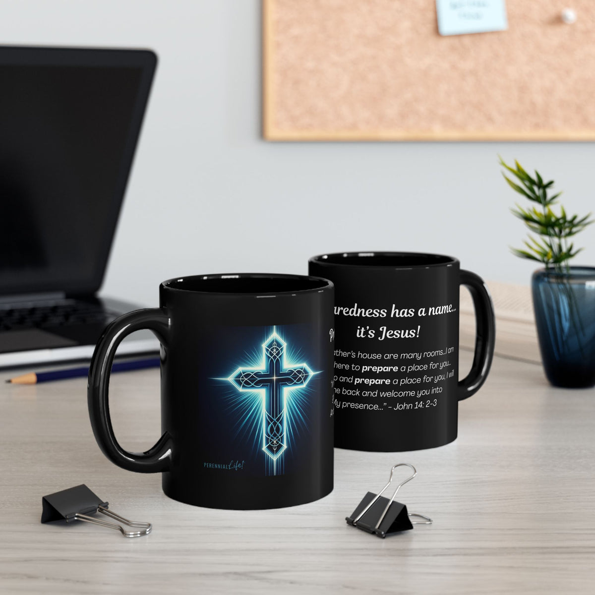 Christian Coffee Mug — "Preparedness Has a Name... It's Jesus!" Black Ceramic