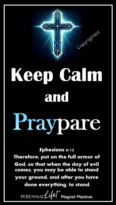 "Keep Calm and Praypare" with Cross, Daily Mantra, by PerennialLIFE™ Kitchen Magnet