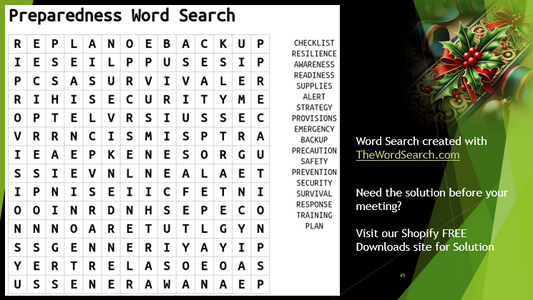 Preparedness Word Search Solution